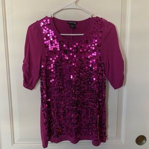 BRAND NEW Sparkly Magenta Blouse with Rouched Sleeves